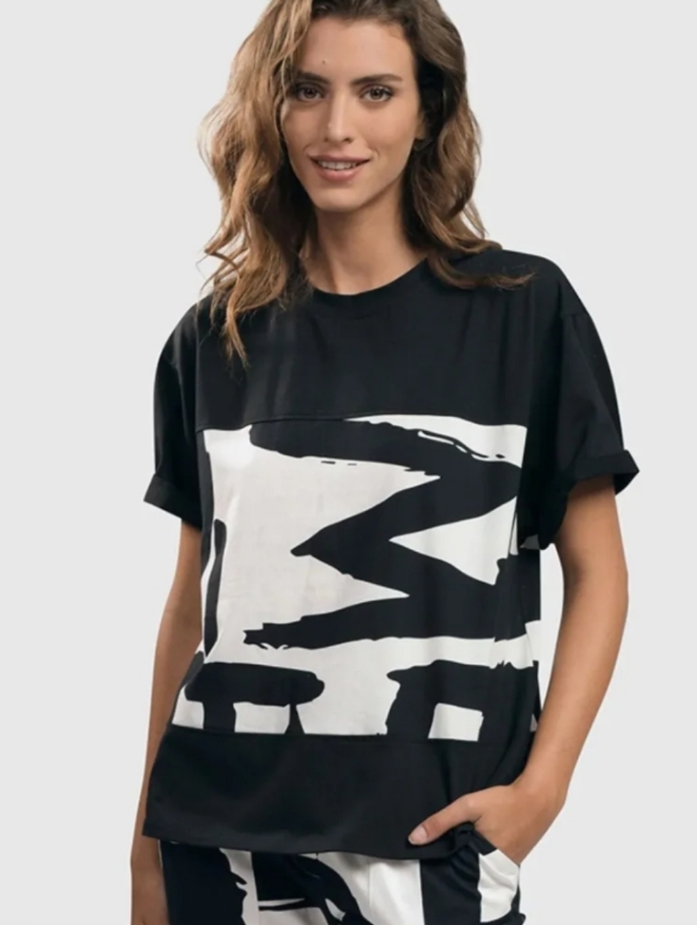 Urban Cassidy Tee Shirt Marker Black & White Abstract Print Size Medium